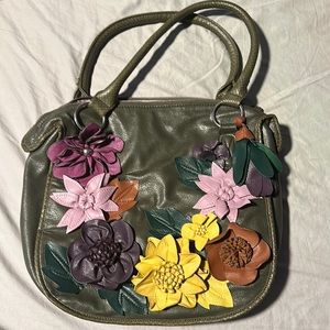 NEXT UK Olive Green Floral Appliqué Boho Handbag Purse